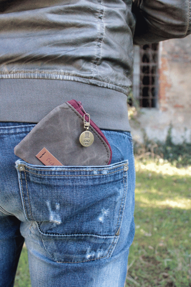 Portafoglio Uomo in Waxed Canvas Grigio