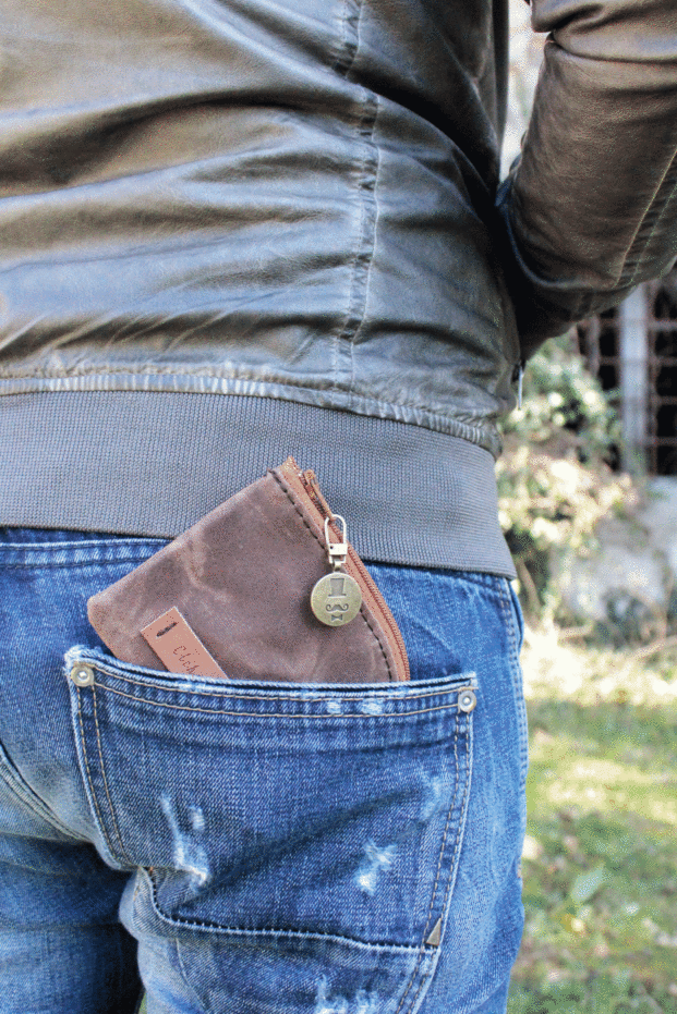 Portafoglio Uomo in Waxed Canvas Marrone
